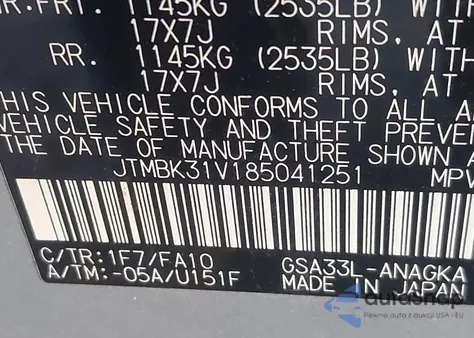 2008 Toyota Rav4 Limited V6 z USA, uszkodzony, nr VIN JTMBK31V185041251